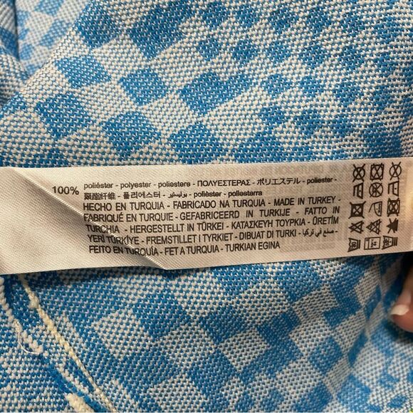 Zara Blue White Checker Print Neon Trim Knit Mod Sleeveless Mini Dress Size S - Picture 8 of 8